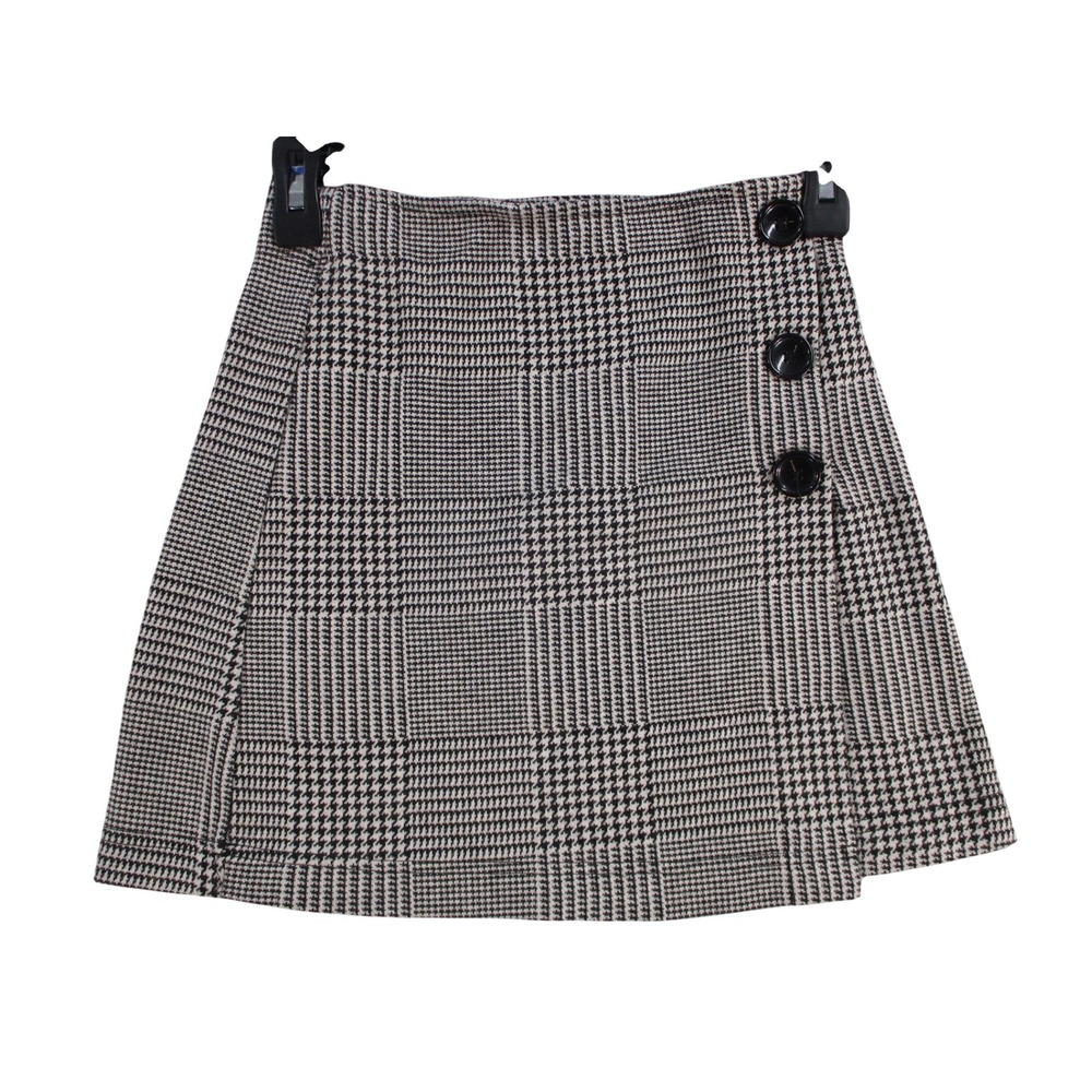 Forever 21 Glen Plaid Mini Skirt Black White Button Detail XS